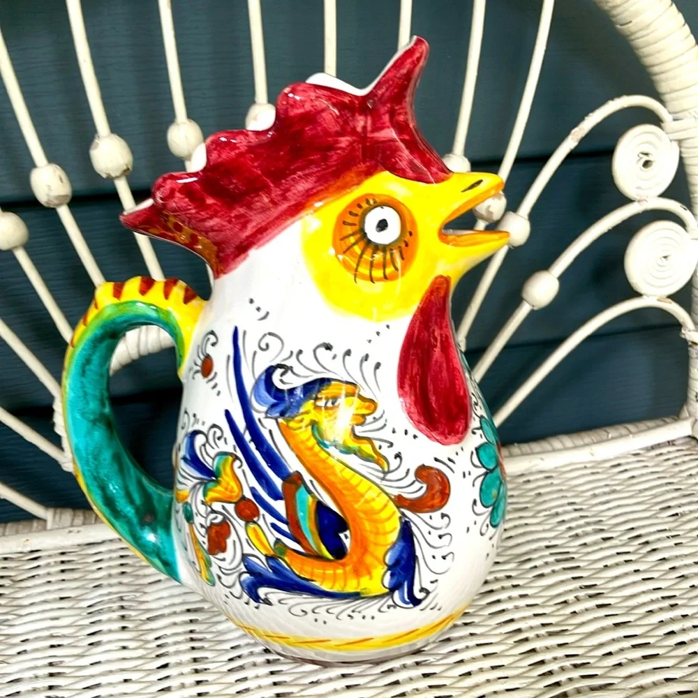 Williams & Sonoma Rooster Pitcher/Creamer In Deruta Style Majolica Inspired